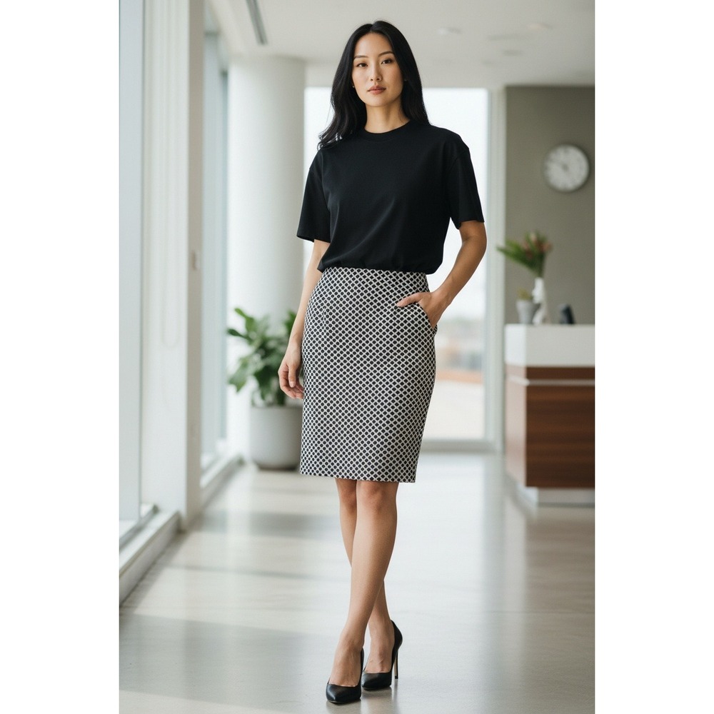 Lane Bryant Black White Geometric Print Pencil Skirt Womens Size 16 Knee Length‎